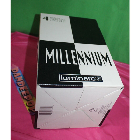 Vintage Millennium 2000 Luminarc 4 Piece Champagne Flutes Glassware In Box - Picture 4 of 4